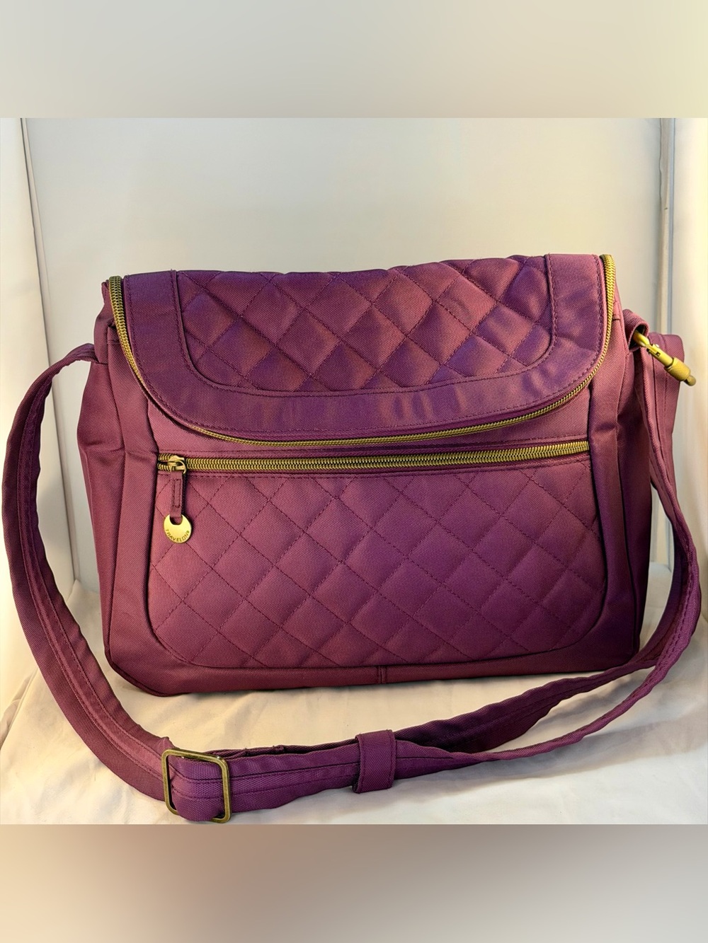 Travelon Quilted Plum Crossbody Bag with Gold Hardware